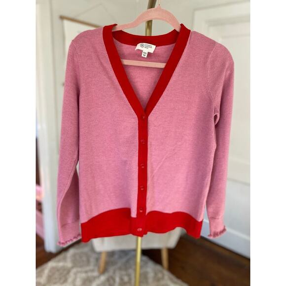 Candace Cameron Bure Colorblock Cardigan Preppy Parisian Red Pink Classic Bougie - Picture 1 of 9
